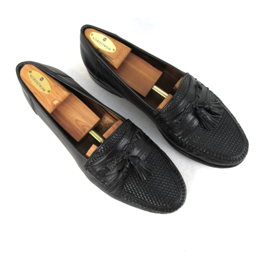 NORDSTROM Kappa Loafer Black Woven Leather Tassel Slip On Size 10.5 W